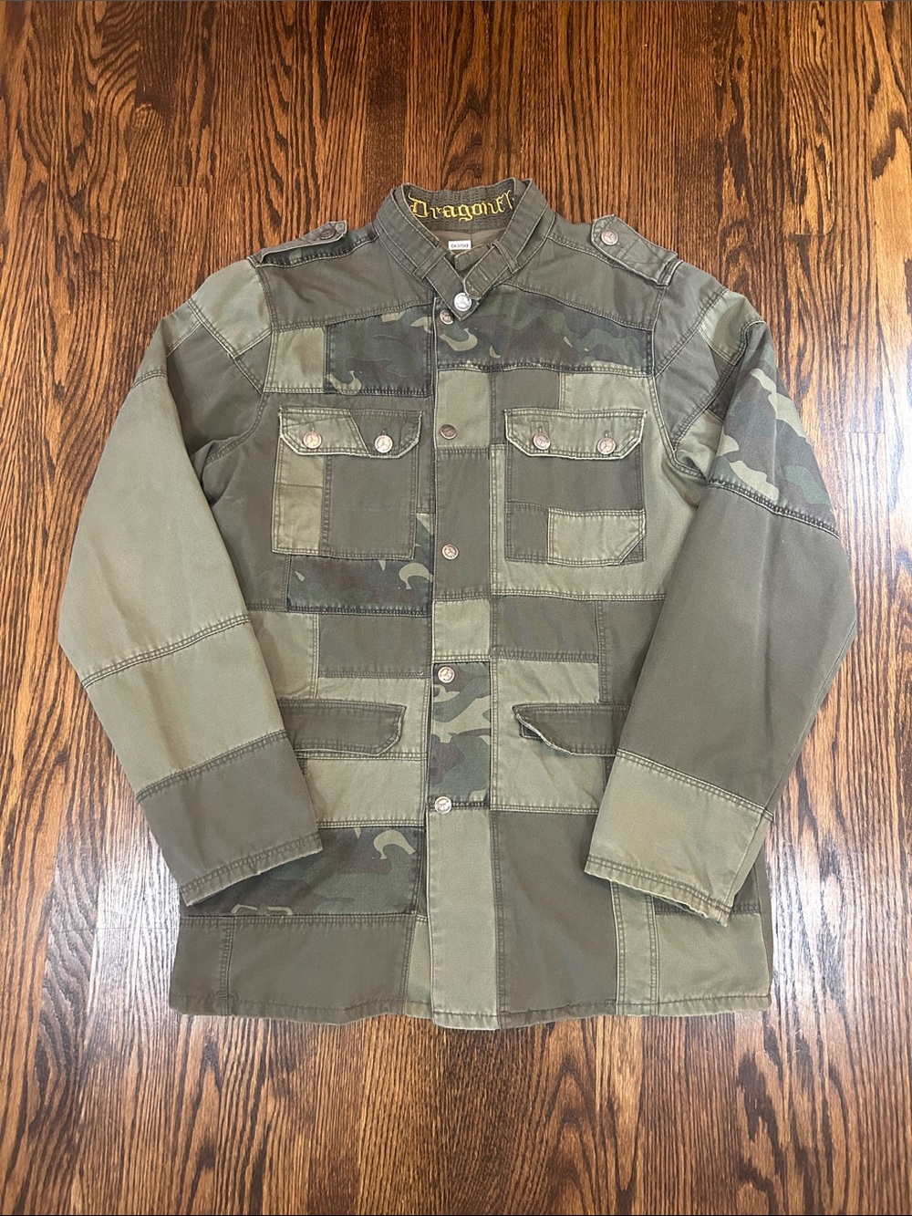 Vintage Y2K Dragonfly Patchwork Camo Jacket